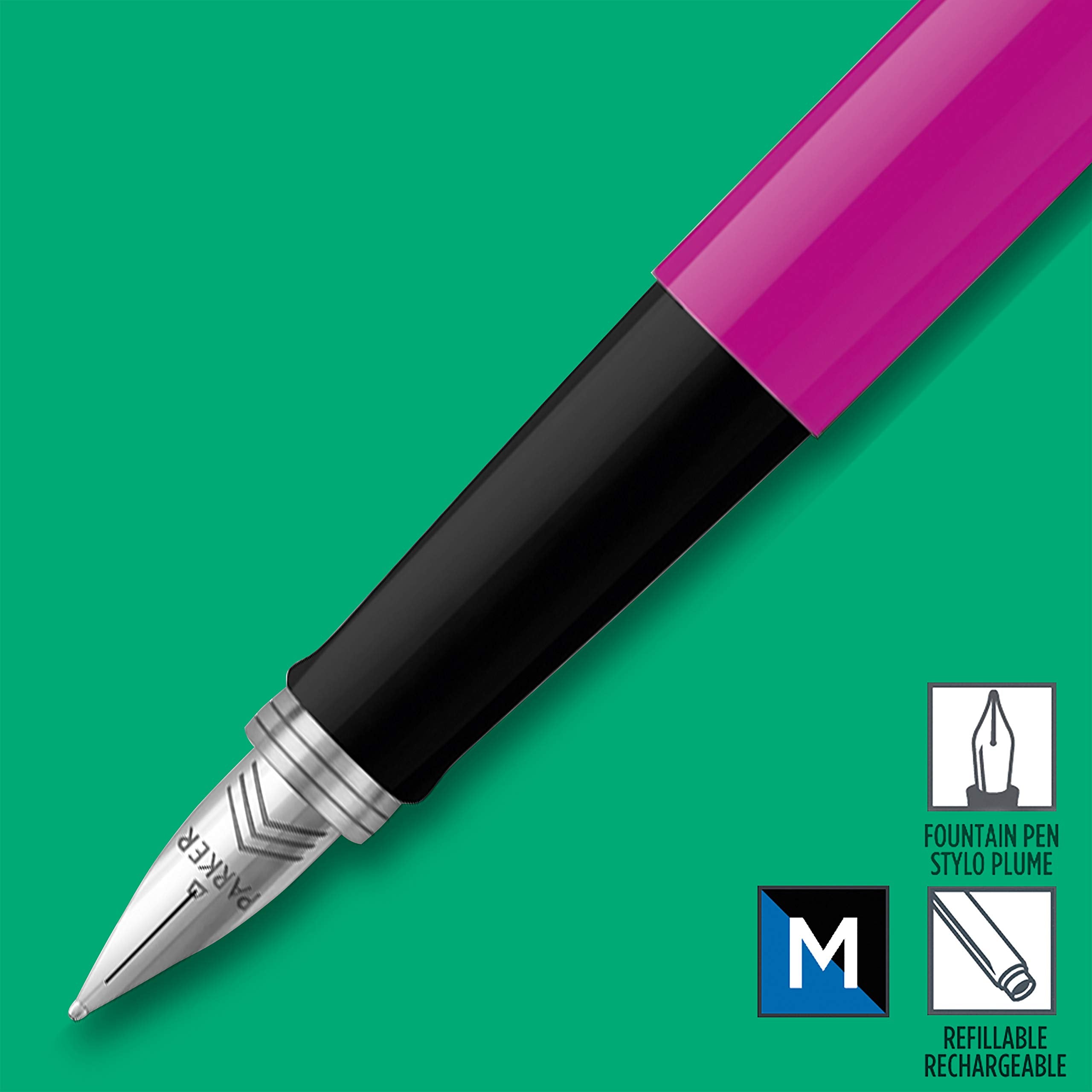 PARKER Jotter Originals Fountain Pen, Classic Magenta Finish, Medium Nib, Blue & Black Ink (Pack of 2)