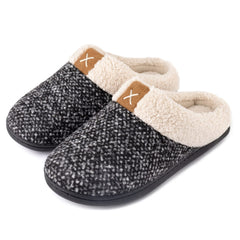 ULTRAIDEAS Ladies' Cozy Memory Foam Slippers Fuzzy Wool-Like Plush Fleece Lined House Shoes w/Indoor, Outdoor Anti-Skid Rubber Sole(Grey, 3-4 UK)