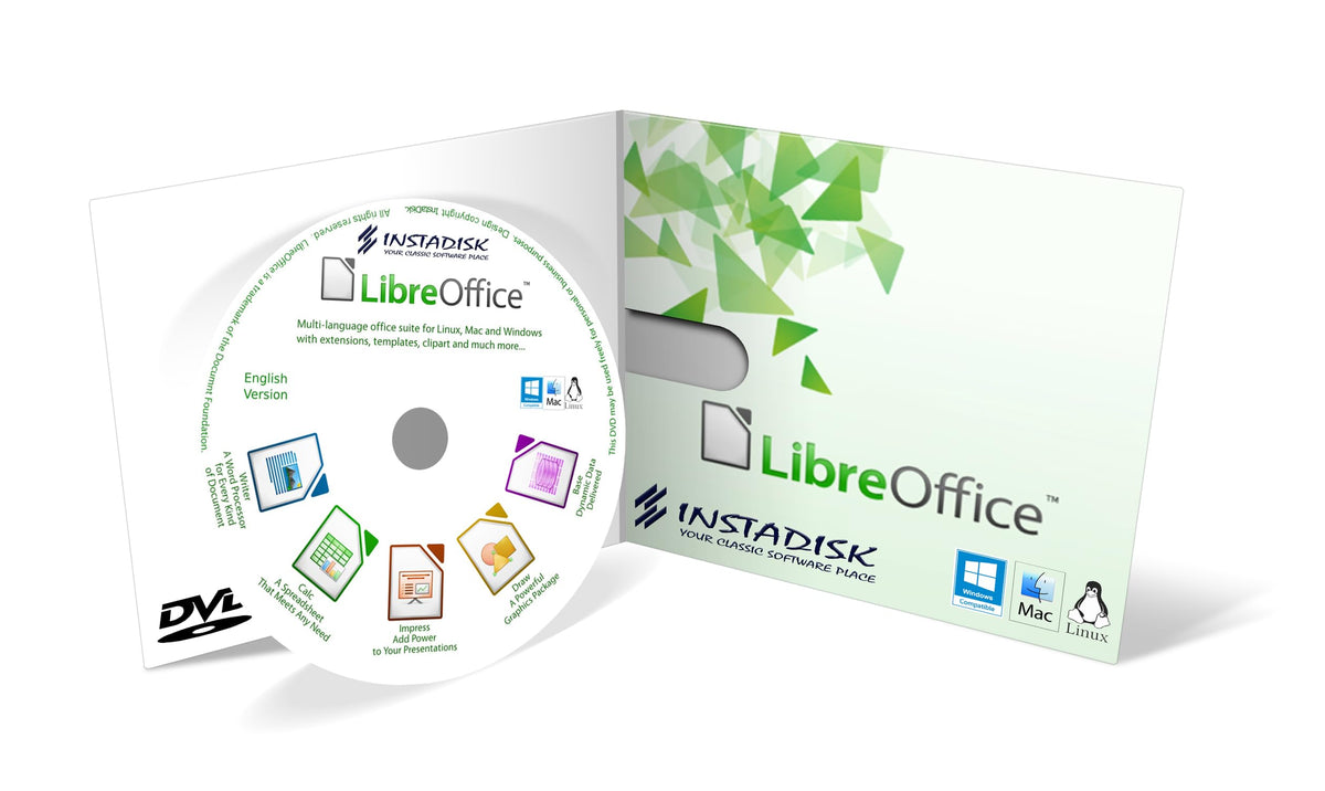 InstaDisk   Libre Office Suite 2024   Compatible with Microsoft Office 2019 365 2020 2016 2013 2010 2007 Word, Excel & PowerPoint   For Windows 11 10 8 8.1 7 Vista XP PC, Linux & Mac OS X