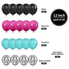 Biapian Music Party Balloons, 20 Pcs Tik Music Tok Balloons, 12 Inch Hot Pink Black Teal Teal Blue Latex Balloons Confetti Balloons for 80s 90s Disco Karaoke Birthday Short Video Party Decorations