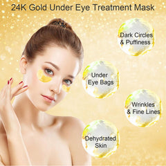 24K Gold Eye Mask, Jiasoval 16 Pairs Under Eye Patches Skin Treatment Mask, Crystal Collagen Under Eye Mask for Reducing Dark Circles, Moisturizing, Puffiness and Eye Bags, Anti-Wrinkle, Hydrating