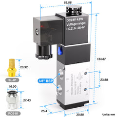 TAILONZ PNEUMATIC 3/8 Inch BSP Solenoid Valve 24V Single Coil Pilot-Controlled Electric 2 Position 5 Way Connection Type 4V310-10