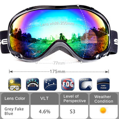 Snowledge Ski Snowboard Goggles with UV400 Protection, Skiing Snowboarding Goggles of Dual Lens with Anti Fog for Men, Women,Helmet Compatible