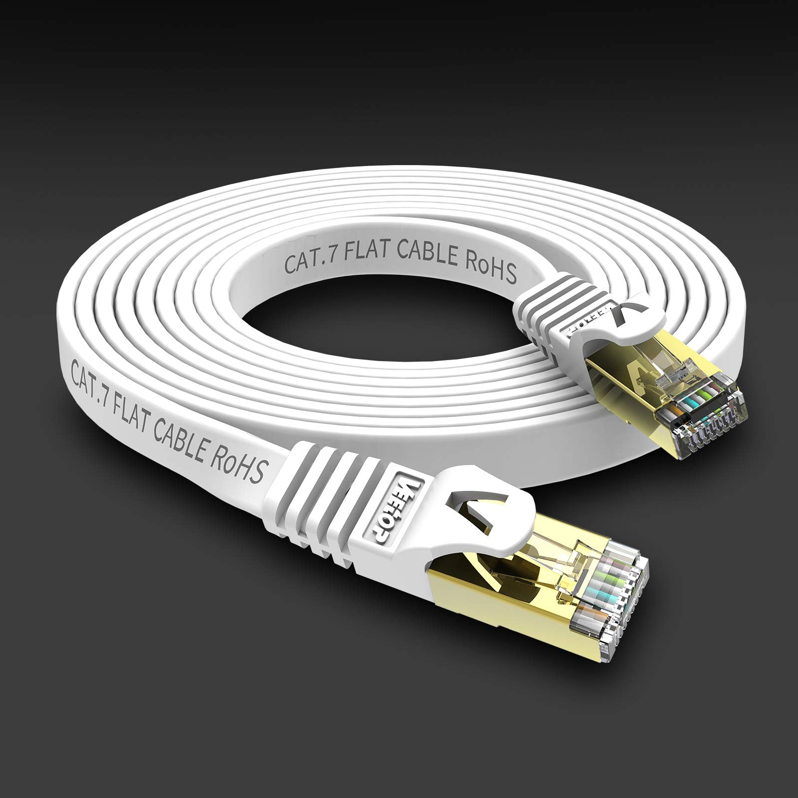 Veetop 5m/16.4ft Flat Cat7 Ethernet Cables High Speed 10Gbps RJ45 Network Ethernet Cable with STP Copper Wires Shielded & Gold Plated Connector for Router Modem Switch(White)