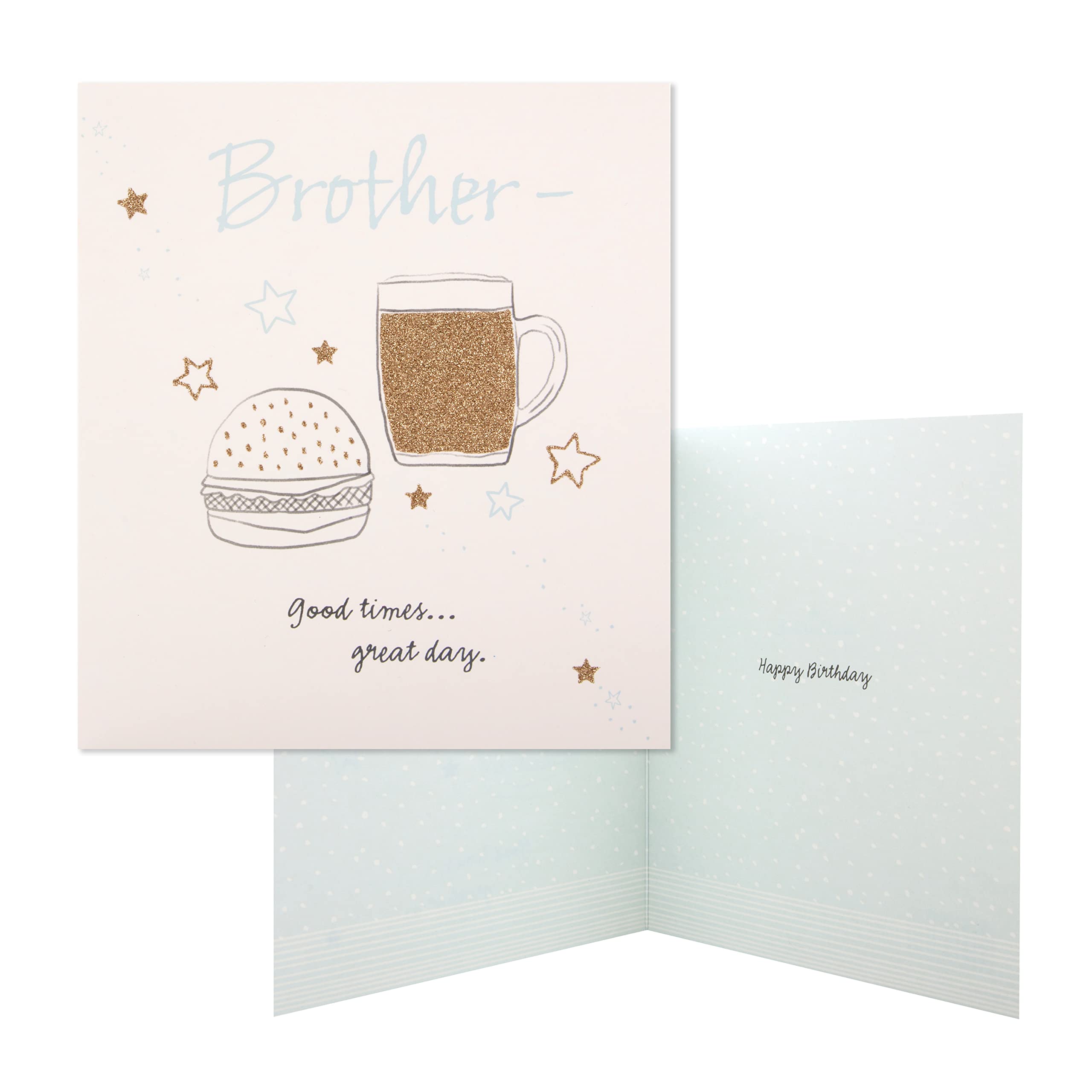 Hallmark Birthday Card for Brother - Classic Glitter Embellished Beer and Burger Design