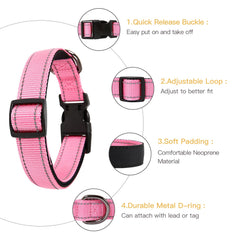 HEELE Dog Collar, Reflective Dog Collar, Soft Neoprene Padded Breathable Nylon Pet Collar Adjustable for Small Dogs, Pink, S(26-38cm)