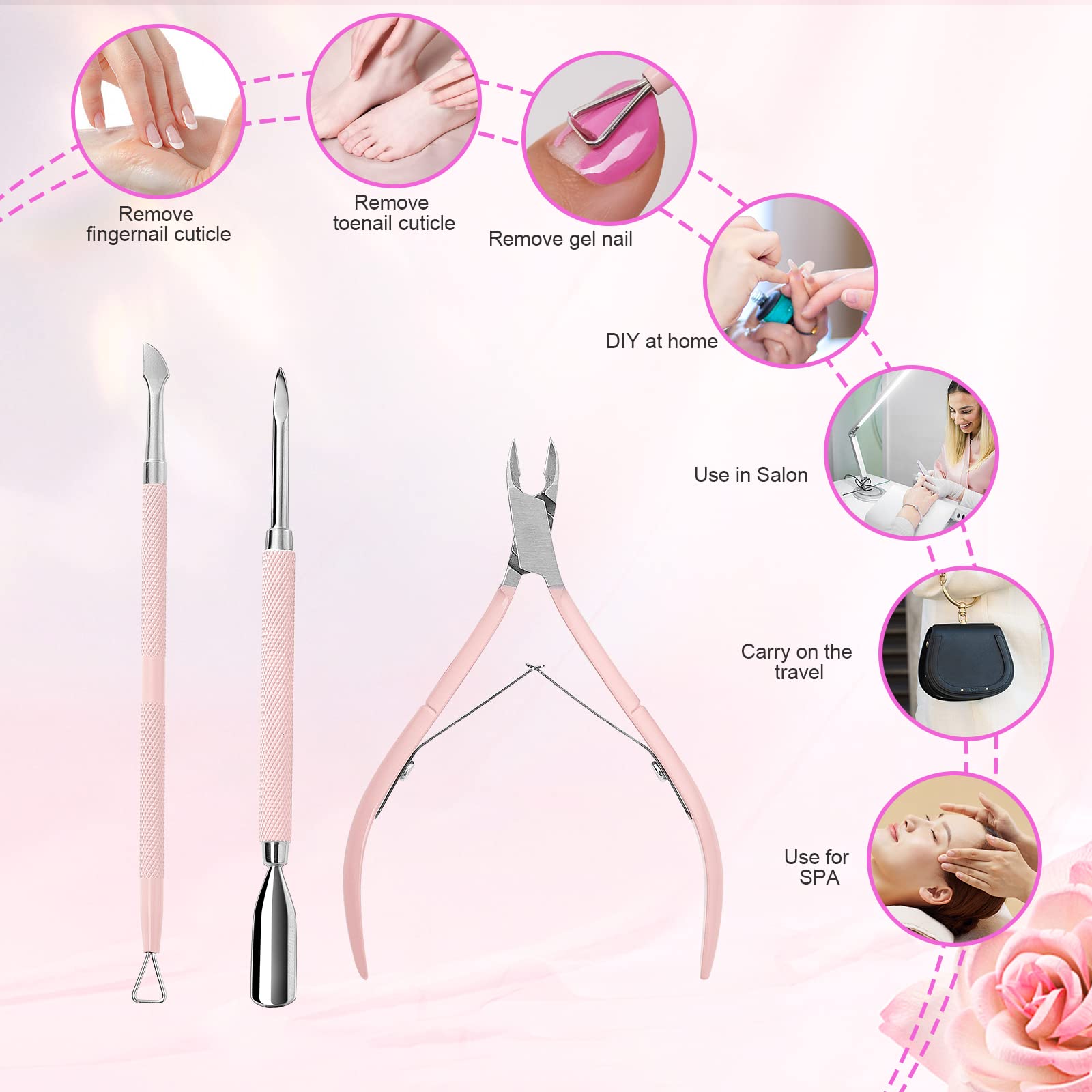 Makartt Cuticle Trimmer with Cuticle Pusher and Cuticle Nipper, 3 Pcs Cuticle Remover Tool Set, Professional Stainless Steel Cuticle Cutter Clipper for Fingernails and Toenails Manicure Pedicure Tool