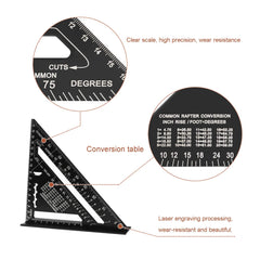 Carpenter Measuring Square Metric Imperial 7 Inches,Aluminum Alloy,90 Degree Thickened Triangle Ruler for Woodworking (black)