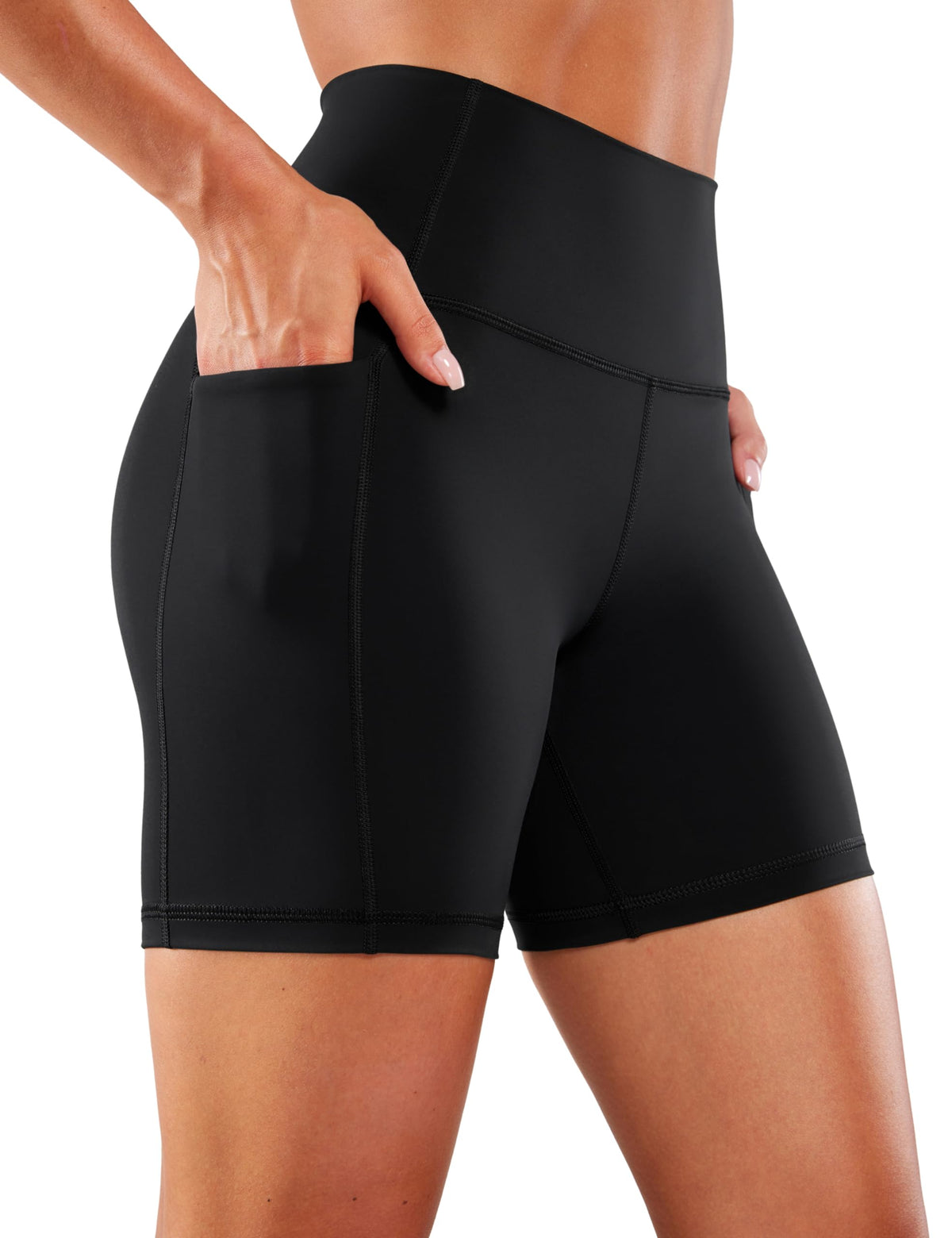 CRZ YOGA Women's Naked Feeling Cycling Shorts with Pockets - 6'' High Waisted Ladies Gym Shorts Tummy Control Yoga Shorts Black 12