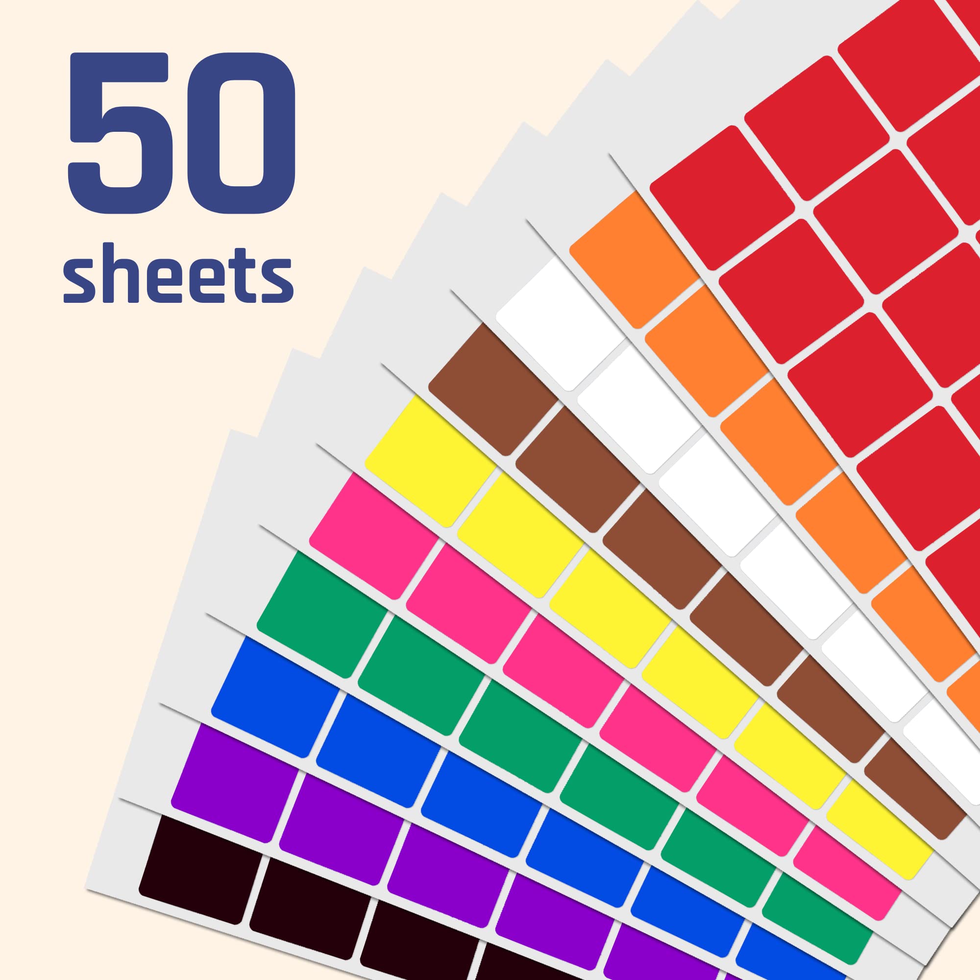 1200 Pack - 25mm Square Coloured Labels Stickers, 10 Colours