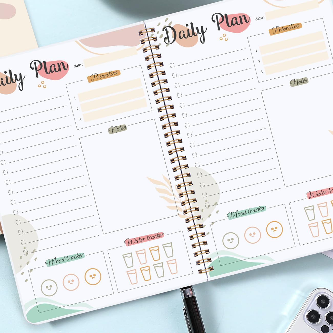 Daily Planner, Daily To Do List Notebook with Personal Organizor, Water Tracker for Home, Work, School,52 sheets, A5