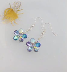 Small Funky Flower Earrings (Blue/Purple Rainbow, sterling-silver)