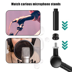 AIEX 4pcs Microphone Extension Tube,5/8 Inch Male to 5/8 Inch Female Mic Stand Extender with 2pcs Metal Adapter for Desk Stands and Arm Stands(Black)