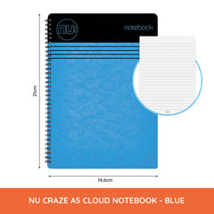 NU Notebooks - Craze Cloud Range - A5 Blue Notebook - Wirebound Notebook - Stationery Notebooks - Ruled Notepad - 110 Pages, NU003357-FSC-BL