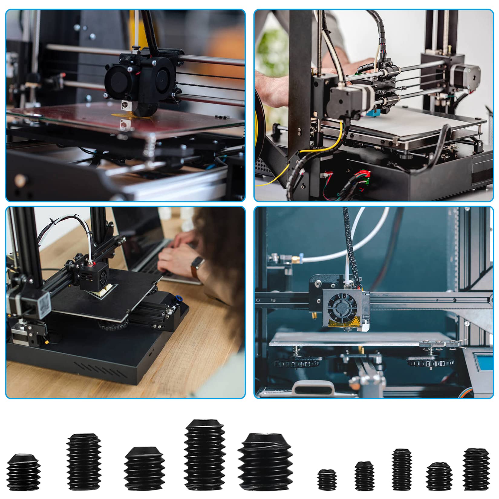 200 Stk Madenschrauben Sortiment Set, Gewindestifte Schrauben, Sechskantkopf Inbusschraube, Hex Grub Kopf Maschinenschraube Schraube Befestigungsteile Kits, M3/M4/M5M6/M8