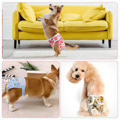 Medo 3 Packs Reusable Dog Nappies, Super Absorbent Washable Dog Diapers Puppy Sanitary Wraps Panties for Female Pet Incontinence and Long Travels 25-35 cm/9.8-13.7 (XS), pinkandblueandyellow