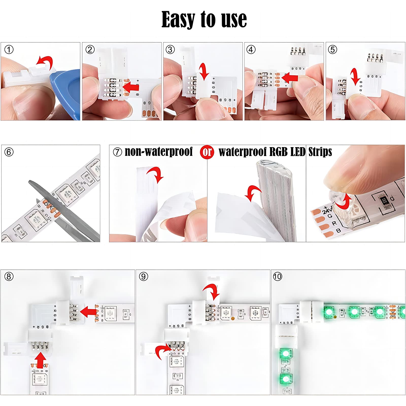 Bailinks Led Strip Light Connector Kit, 40 Pieces Led accessories, Includes Wire Clips, 4-Pin RGB Strip Lights Connector, L-Shape Connectors and Open Pry Tools for 5050 RGB Strip Light