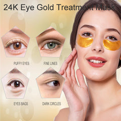 24K Gold Eye Mask, Jiasoval 16 Pairs Under Eye Patches Skin Treatment Mask, Crystal Collagen Under Eye Mask for Reducing Dark Circles, Moisturizing, Puffiness and Eye Bags, Anti-Wrinkle, Hydrating