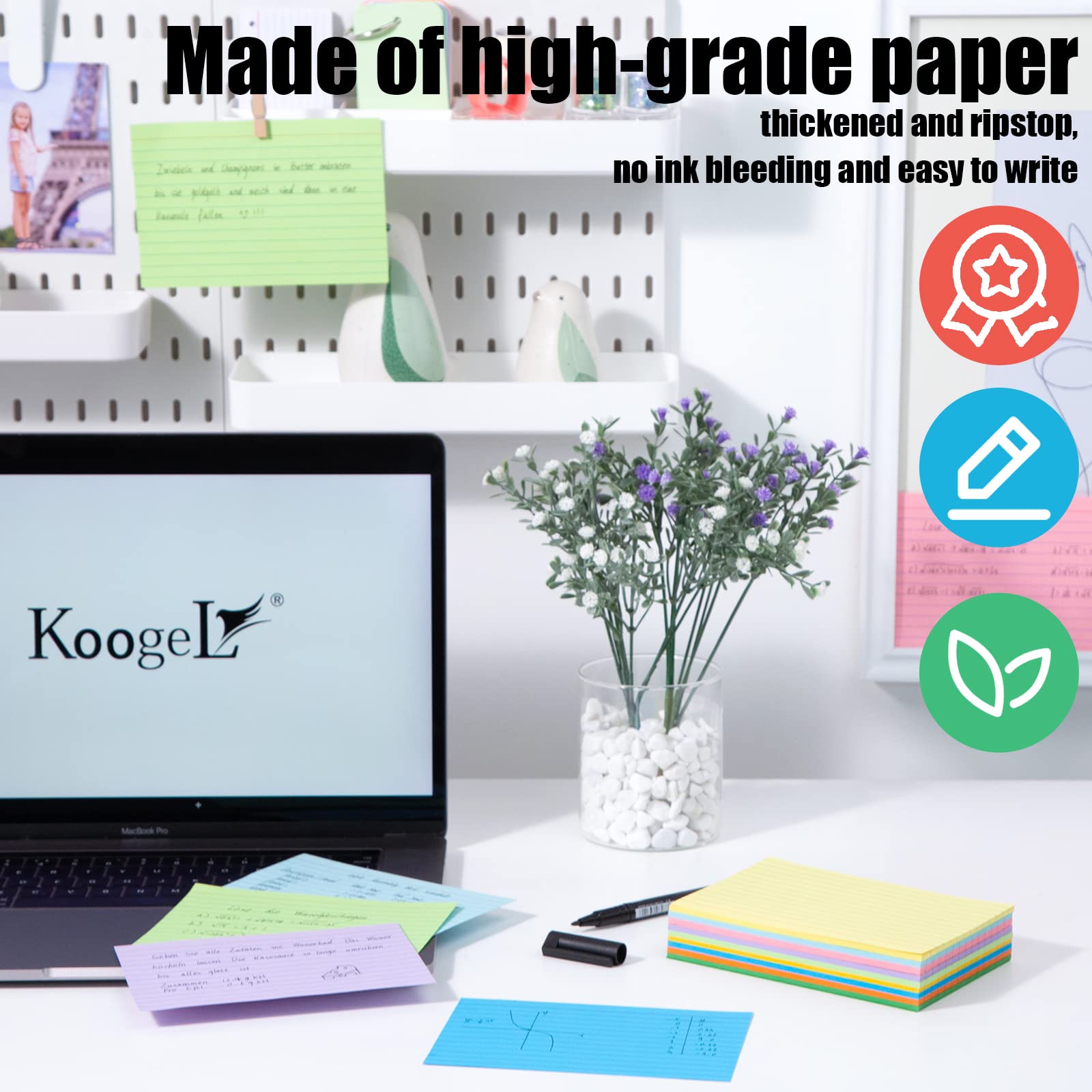 Koogel Ruled Index Cards Paper, A6 Revision Cards Lined 9 Colours Flash Cards 150 x 100mm 6x4 inchesNote Cards Record Cards for School Learning Memo Office 180PCS