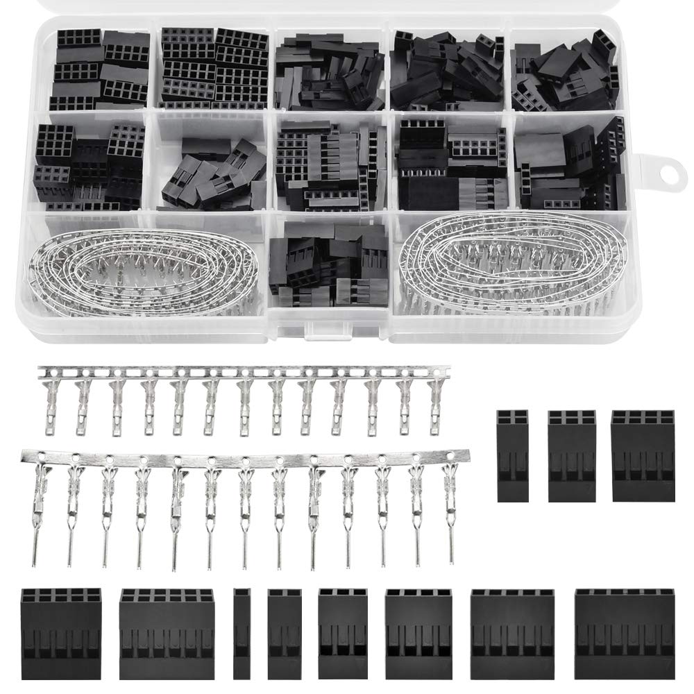 PERFETSELL 620 PCS Dupont Connector Kit 2.54mm Pitch JST SM 1 2 3 4 5 6 Pin Crimp Housing Connector with Dupont Wire/Cable Connectors Dupont Male Female Crimp Pins Adaptor Assortment Kit in Clear Box