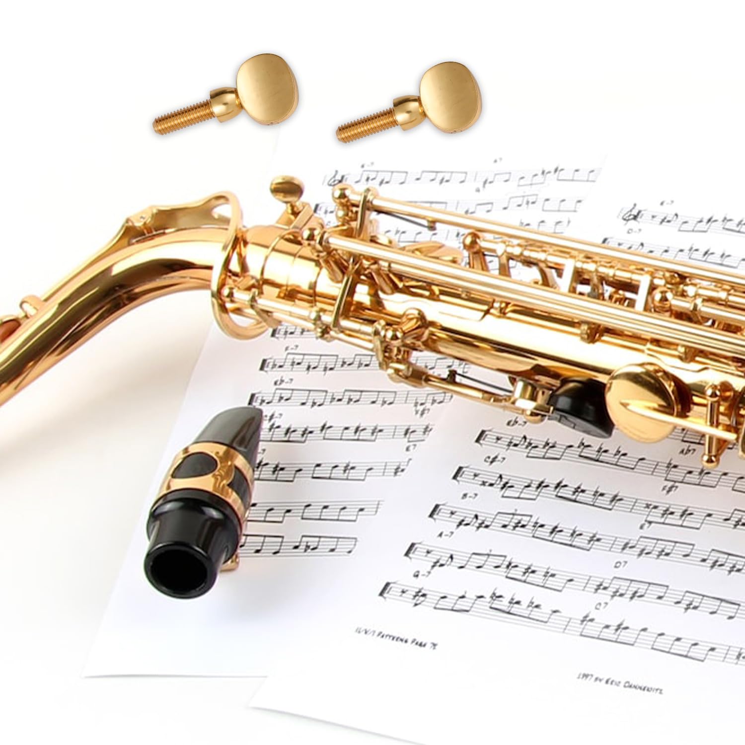 2pcs Saxophone Neck Screws, Heavy Golden Sax Neck Screw Brass Tightening Attach Sax Screw Tightener for Soprano Alto Tenor, Neck Parts Replacement Instrument Accessory
