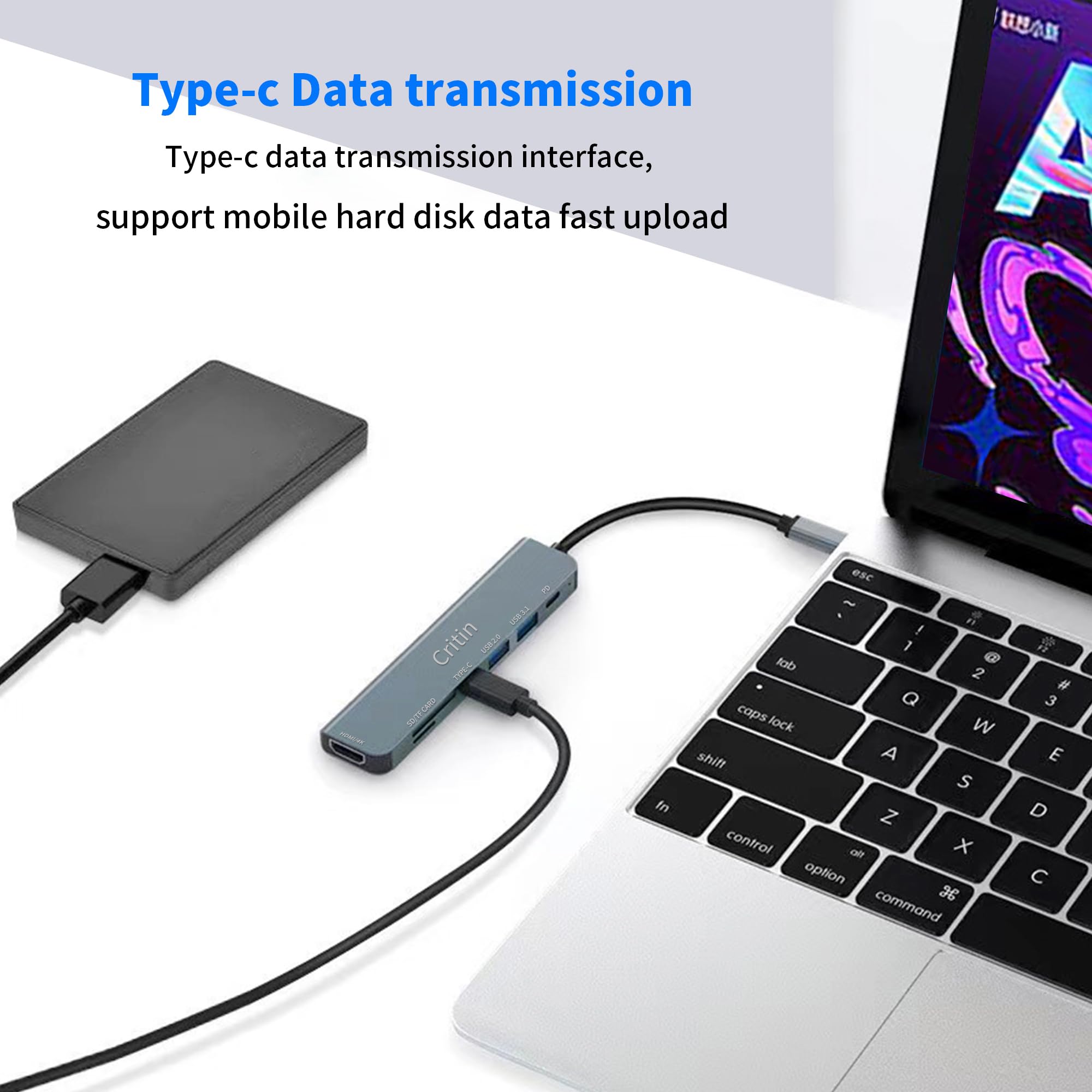 USB C hub,7-in-1 USB C multi-port adapter with 4K HDMI,100W PD,USB-C and 2 USB-A data ports 5Gbps, SD&TF card slots,Aluminum USB Type C Hub,for MacBook Pro Air,Surface Pro,iPad Pro,XPS, HP,Lenovo etc