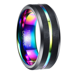 NUNCAD Male Black Tungsten Ring Groove Wedding Engagement Band with Colorful Plated Matte Finish Size Zand4