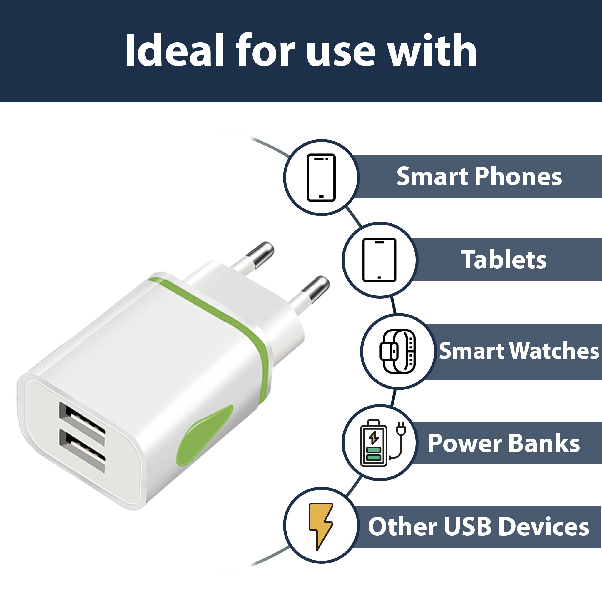 Pipestation European USB Plug Adapter - European USB Charger Plug with 2 USB Ports - European Plug Adapter - Continental EU Travel Adapter - EU USB Plug Adaptor for Greece Turkey France Spain Italy