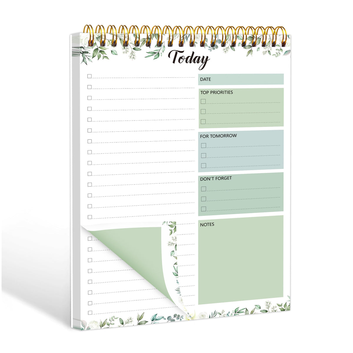 To Do List Pad - Daily Planner Notepad 104 Pages Task Planner, 6.7 inches x 9.8 inches Double Sided Spiral Notebook with Checklist Productivity Planning Pad for Work Office Home-Green