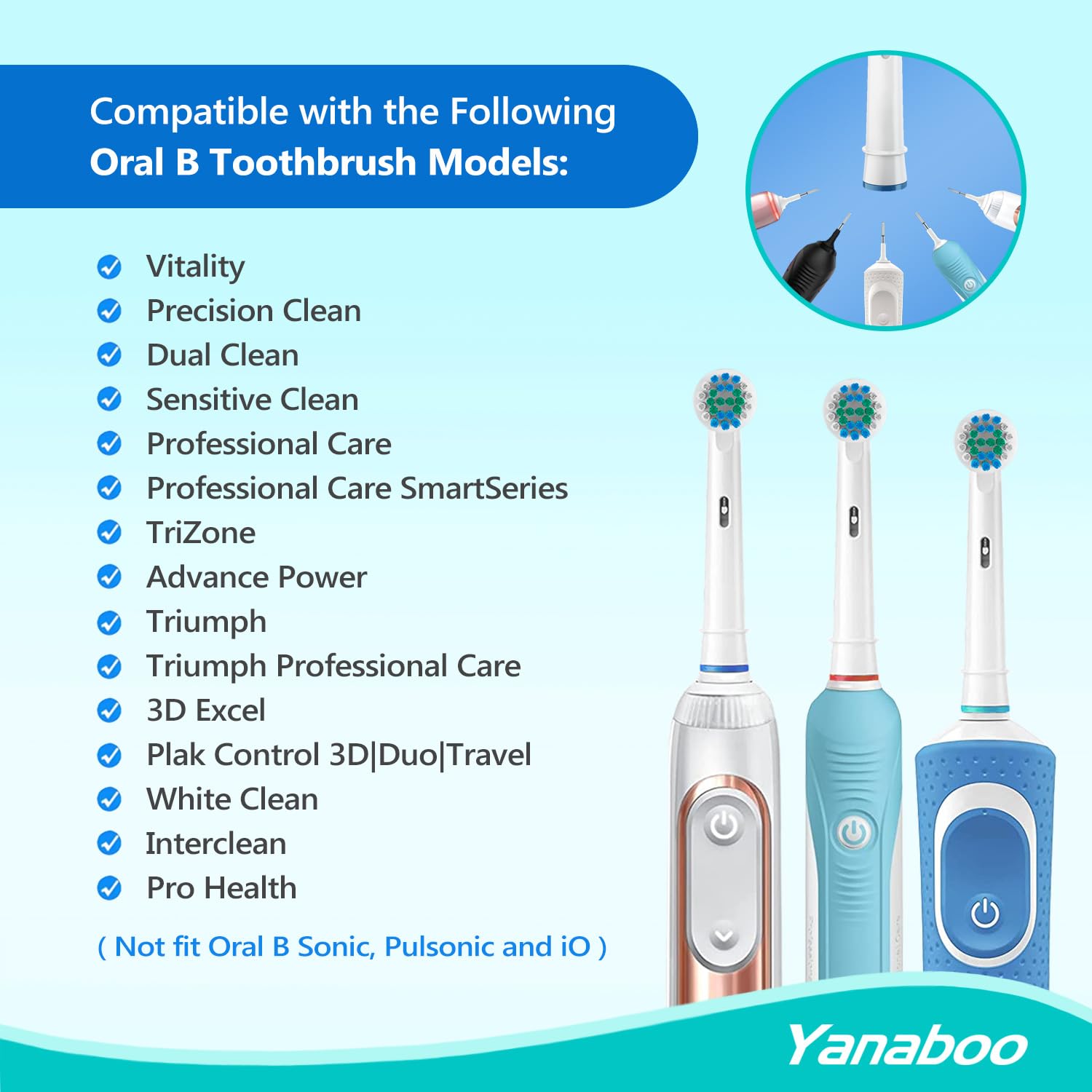 Yanaboo Toothbrush Heads Compatible with Braun Oral B Electric Toothbrushes, Precision Clean Replacement Brush Head Fit Professional Care and More Vitality Pro Smart Genius Series (Pack of 8)