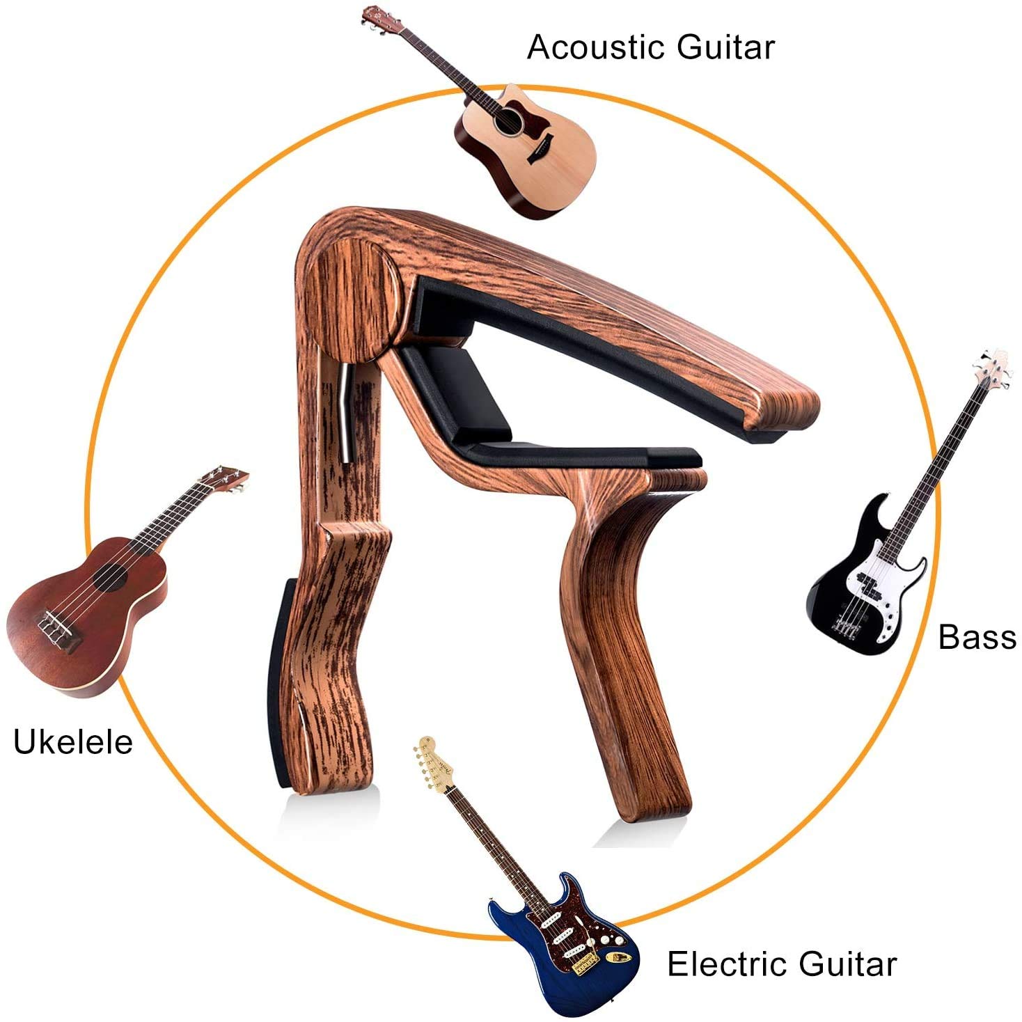 MOREYES Guitar Capo for Acoustic Guitar,Ukelele, Electric Guitar,Bass with Wood Color Guitar Picks (Mirabow color)