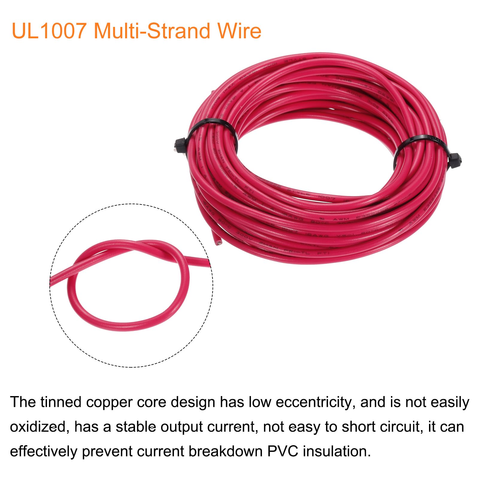 sourcing map 16AWG Wire 16 Gauge Stranded Wire PVC Hookup Wire, Electrical Wire UL1007 Tinned Copper Wire 7.5m/25ft Red for Internal Connecting Wire