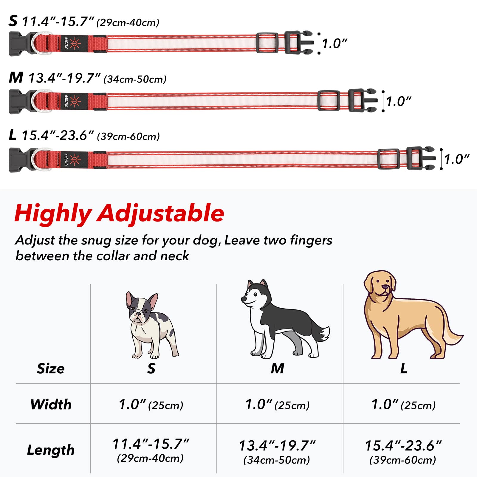 Visinite Light Up Dog Collar Rechargeable,Waterproof Led Dog Collar, Reflective Dog Collar Lights For The Dark, 3 Flashing Modes Glow Dog Collar for Night Walking for Medium Large Dogs