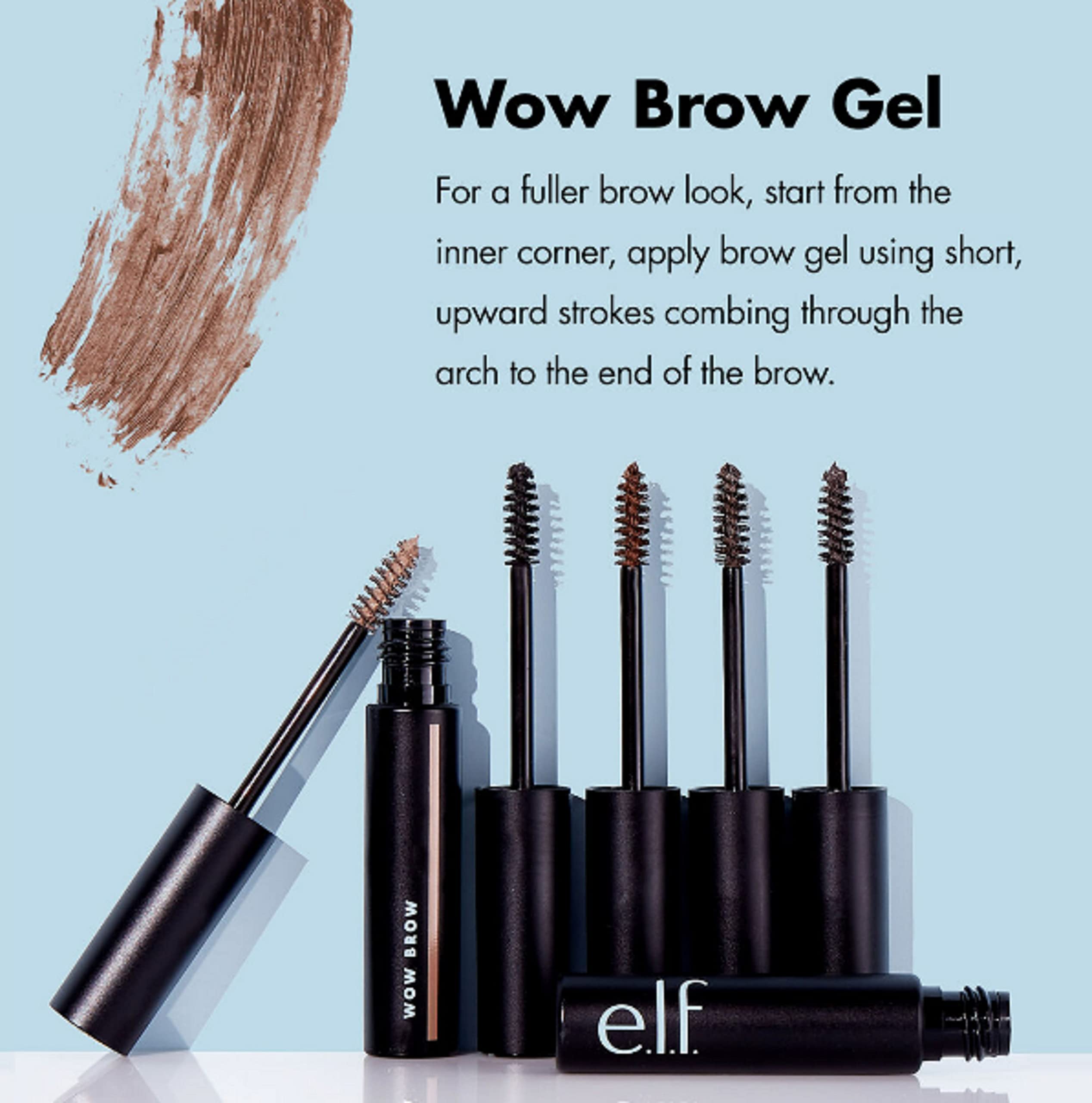 e.l.f. Wow Brow Gel, Volumizing, Buildable, Wax-Gel Hybrid, Creates Full, Voluminous-Looking Brows, Locks Brow Hairs In Place, Neutral Brown, Fiber Infused 3.5g