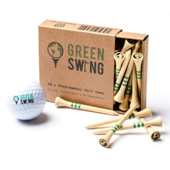 Green Swing Bamboo Golf Tees 70mm   Strong Sustainable Biodegradable   30pcs (Natural Bamboo)