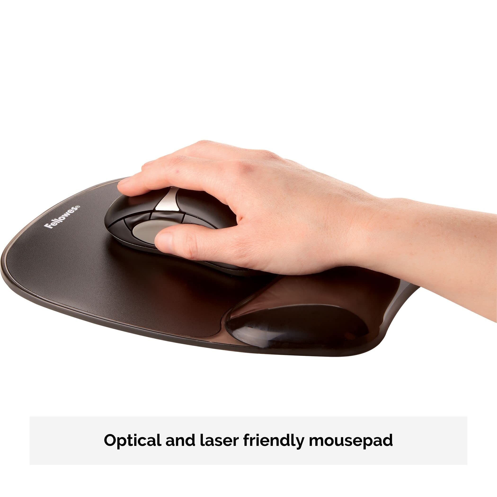 Fellowes Mouse Mat Wrist Support - Crystals Gel Mouse Pad with Non Slip Rubber Base - Ergonomic Mouse Mat for Computer, Laptop, Home Office Use - Compatible with Laser and Optical Mice - Black