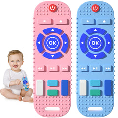 Teething Toys for Baby - MumEZ B0BZWDYF2L Pack Silicone Baby Teething Toys - Baby Toys Baby Teether - Baby Remote Control Toy (Blue&Pink)