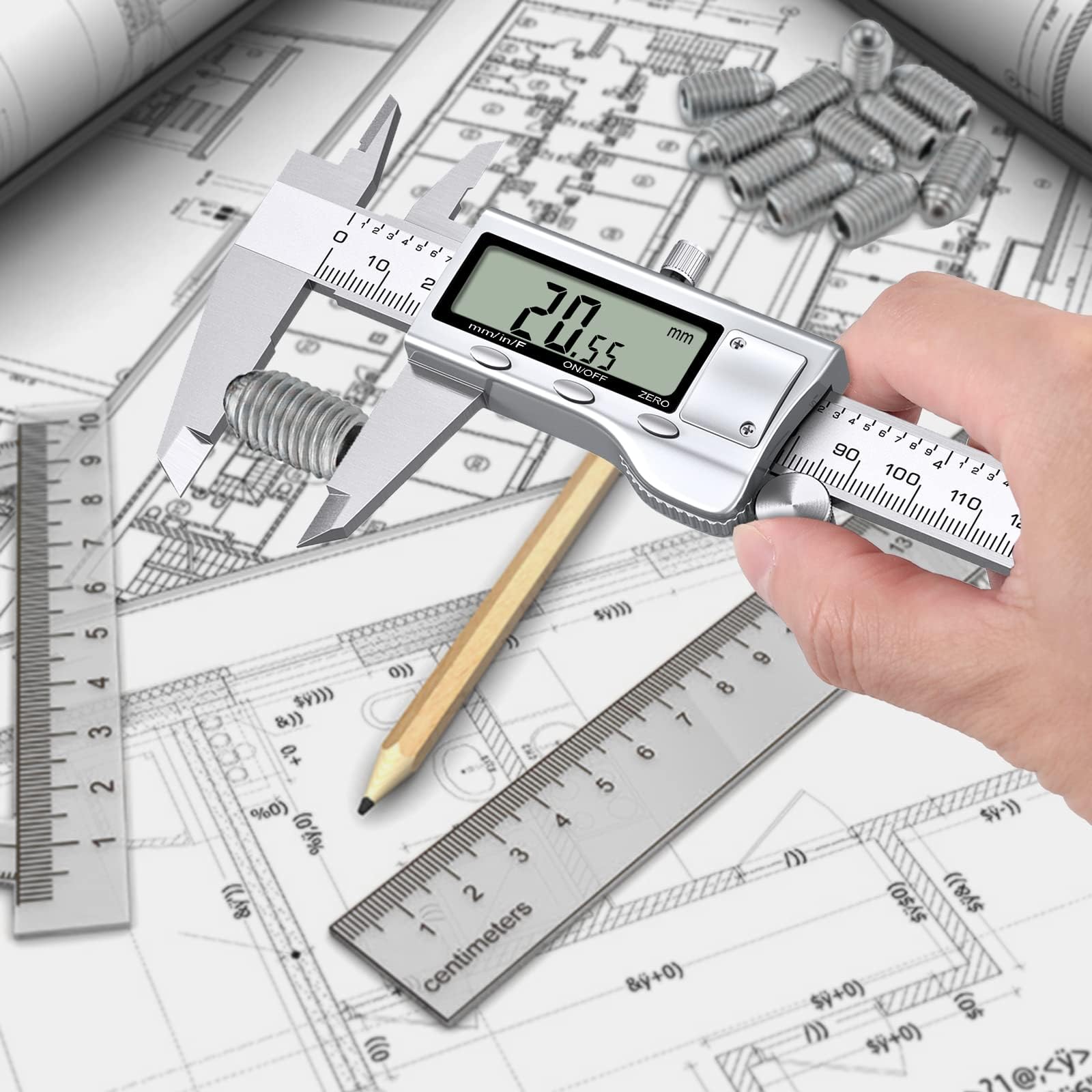 Proster Vernier Caliper Kit 150mm/6Inch Digital Vernier Caliper with Feeler Gauge Fractions/Inch/Metric Measuring Tool for Length Width Depth Diameter