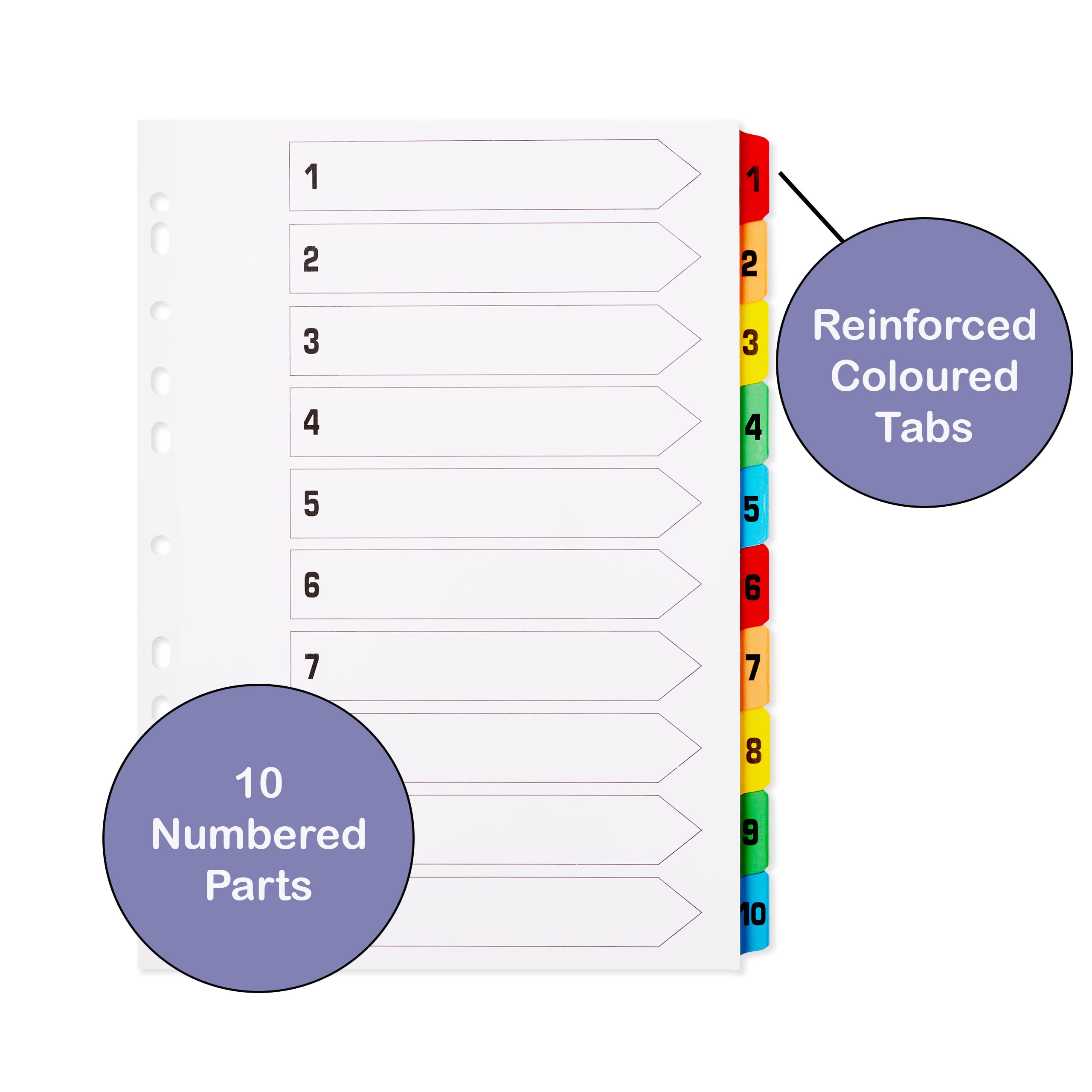 [3 Pack] A4 File Dividers 10 Part Numbered 1-10   A4 Subject Dividers 10 Part Numbered 1-10 with Multipunched Reinforced Colour Tabs 150gsm