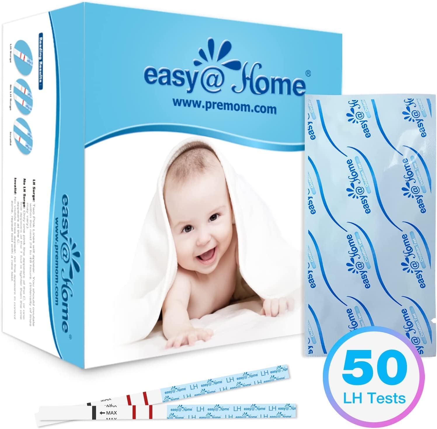 Easy@Home 50 Ovulation Test Strips-Width of 5mm-Powered by Premom Ovulation Predictor iOS and Android App