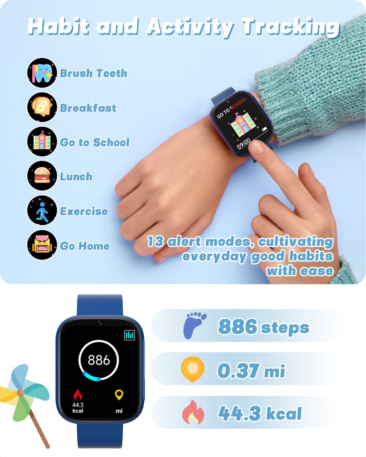 BIGGERFIVE Kids Smart Watch for 4-12 Year Old Boys Girls, Solid Touchscreen with 22 Fun Games HD Camera Video & Music Player Audiobooks Learning Cards, Birthday Toy Gifts for Young Ages Children Blue