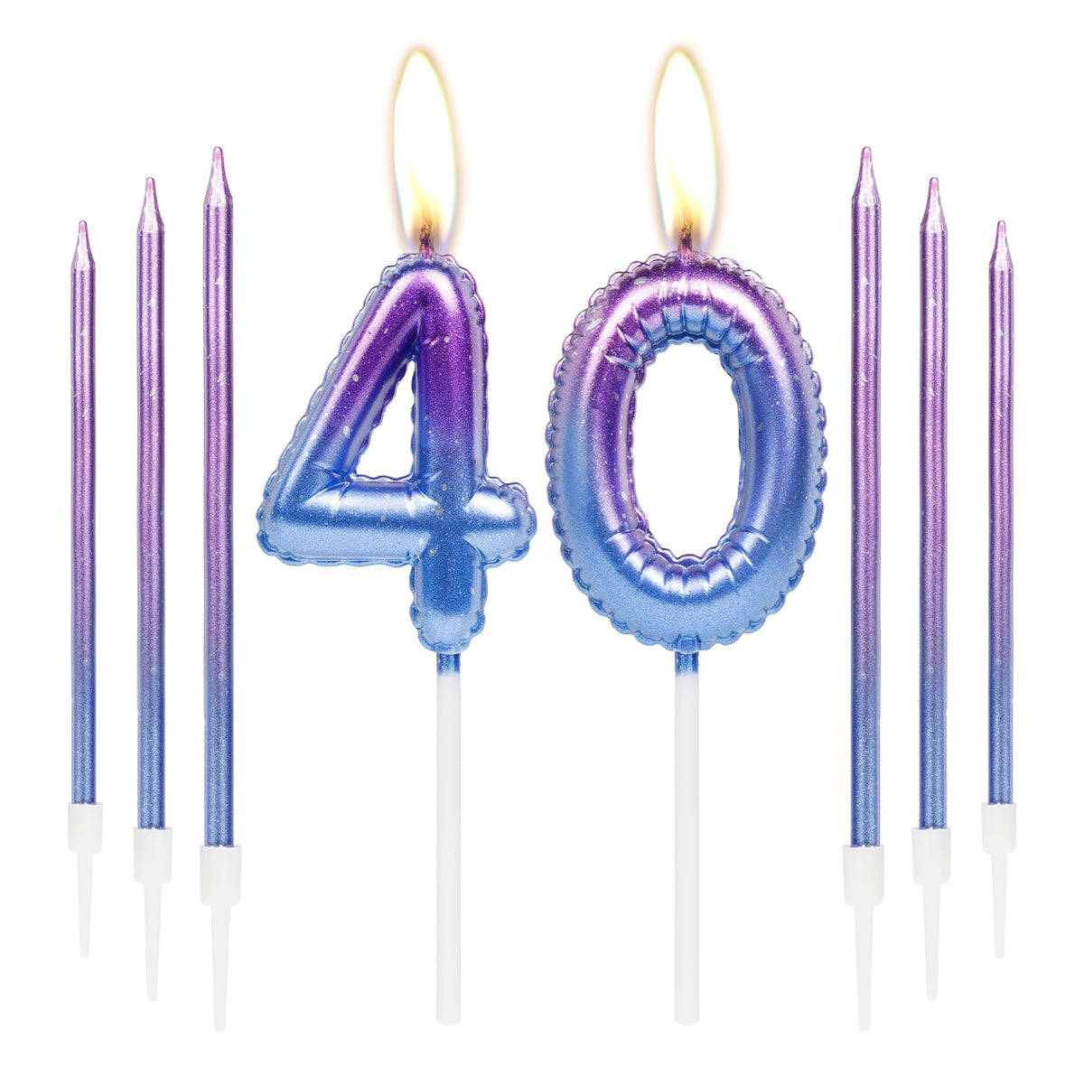 Colorful Birthday Candles Set, Number 40 Candes with 6Pcs Purple Blue Long Candles, Happy 40h Birthday Candles for Cake, Cake Candles for Girls Boys Birthday Party Decorations Wedding Anniversary