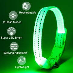 KOSKILL Light Up Dog Collar, Led Dog Collar Usb Rechargeable Waterproof, Flashing Dog Collars For Dark, Illuminated Dog Collars, Glowing In The Dark Dog Collar Lights For Dogs Night Walking(Green, S)