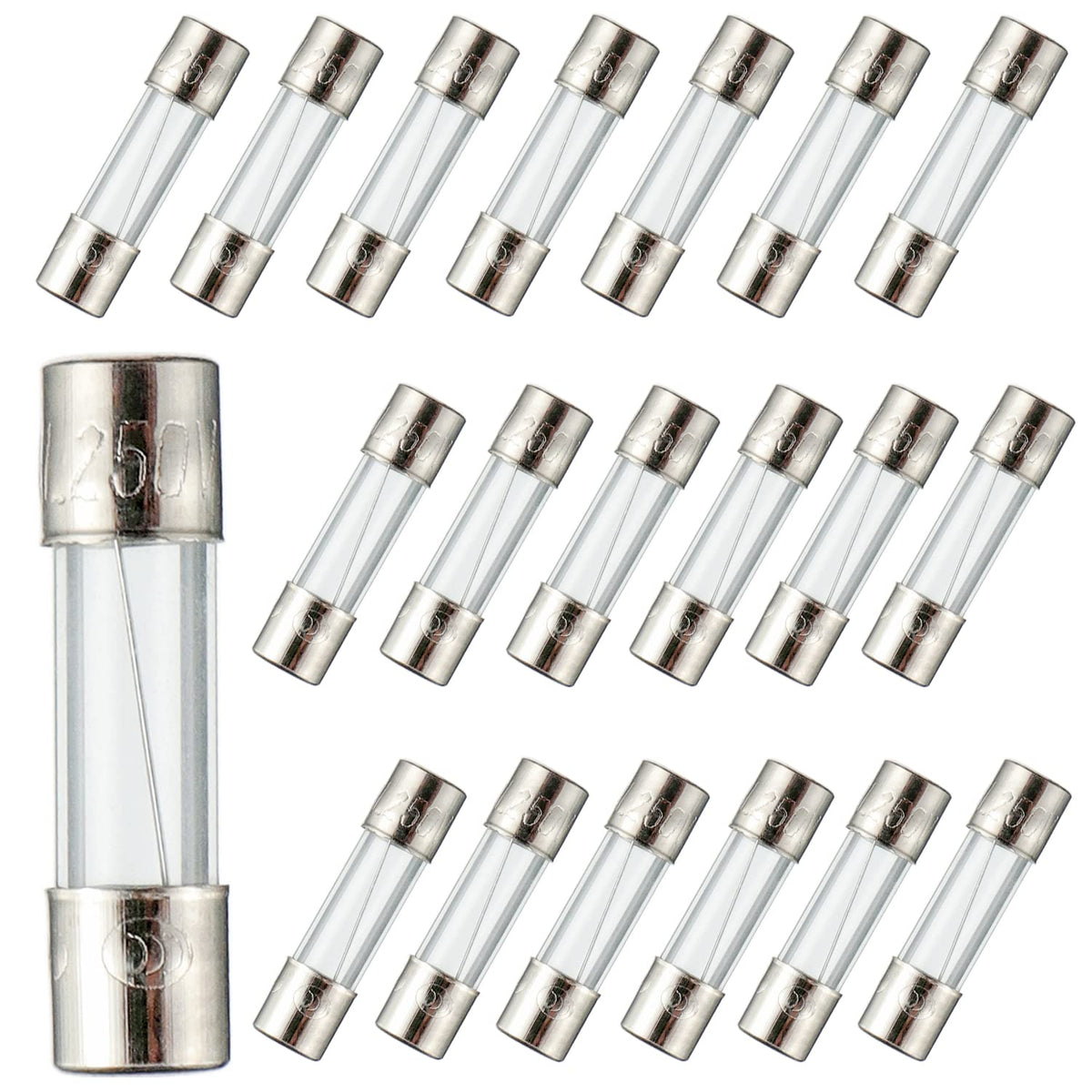 BOJACK F2AL250V 5x20mm 2A 250V Fast Blow Fuses 2 Amp 250 Volt 0.2 x 0.78 Inch Glass Tube Fuses(Pack of 20 Pcs)