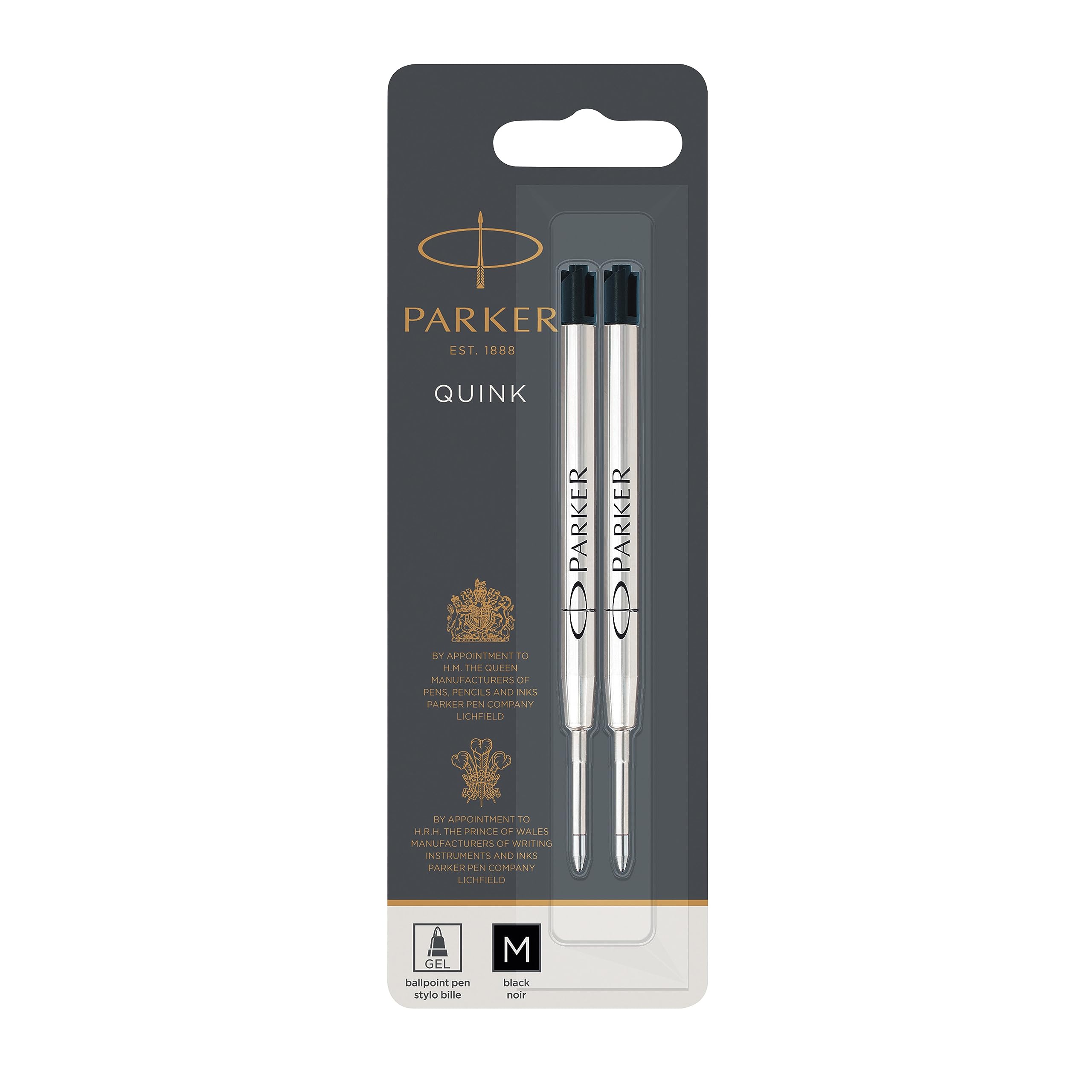 Parker Gel Pen Refills   Medium Tip (0.7mm)   Black QUINK Ink   2 Count