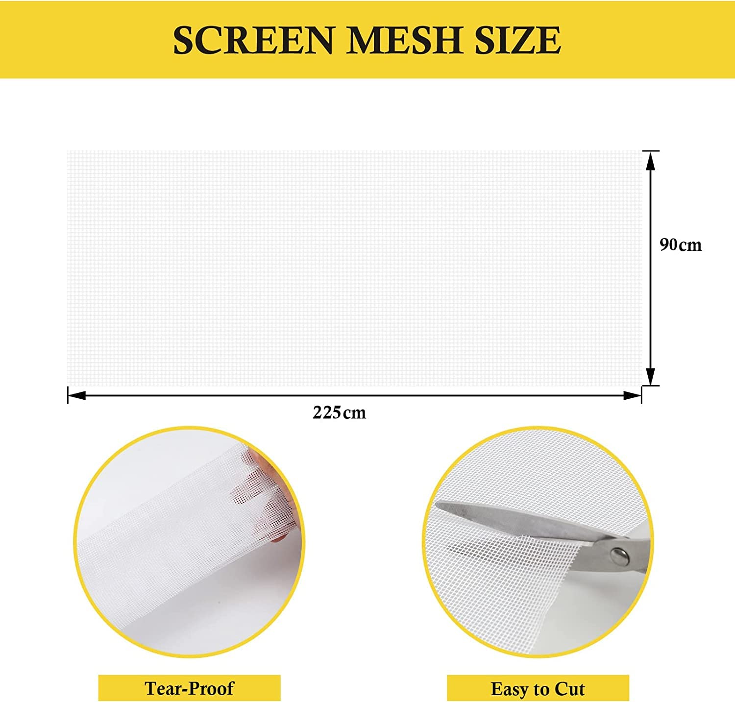 fowong Insect Mesh Curtain, 90cm (W) x 225cm (L) Durable Polyester Netting Fabric Window Screen Mesh for Windows, Anti-Pollen Fabric for Air Fresh High Density Dust-Proof ＆Waterproof Net, White