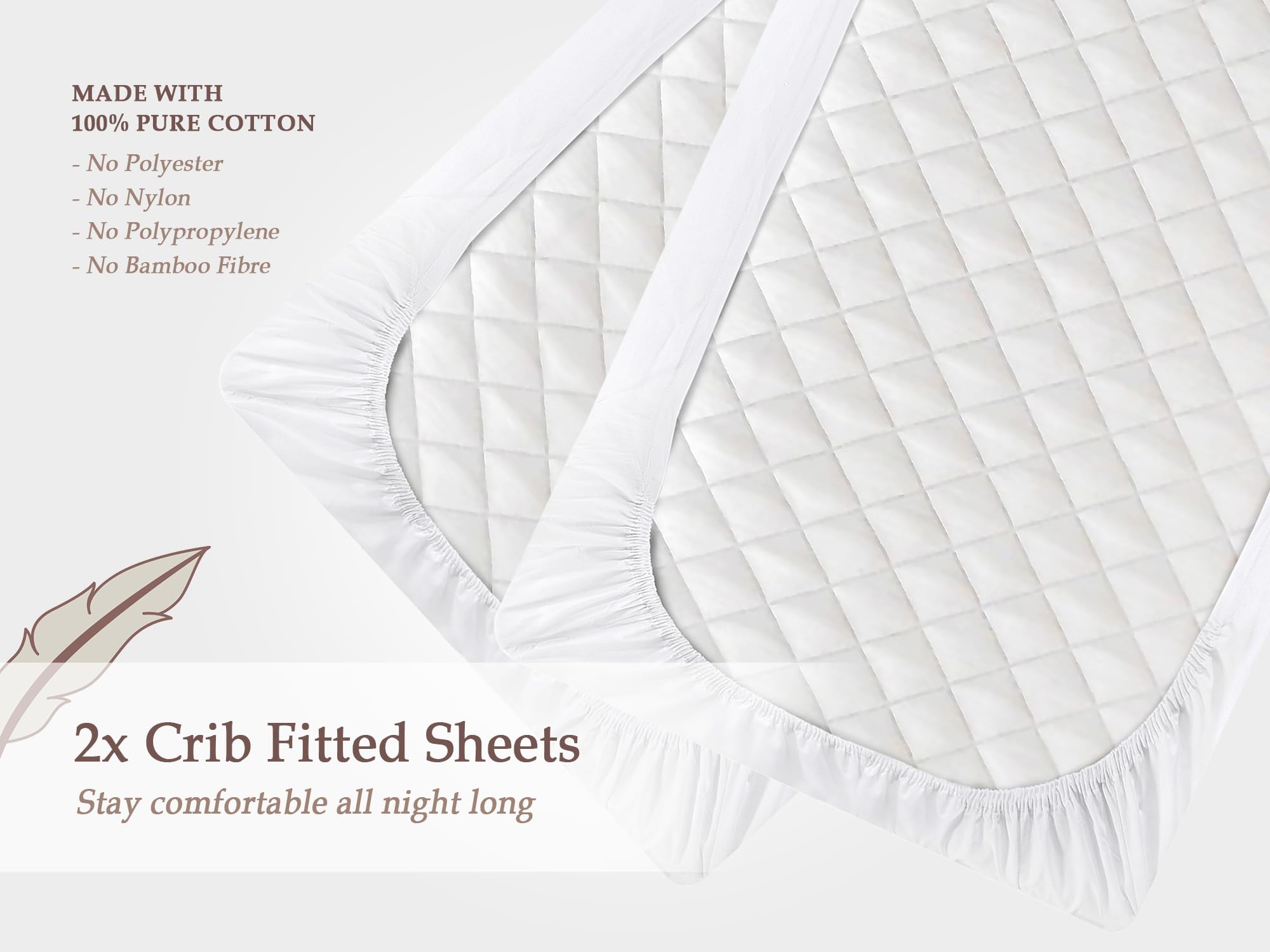 2 Pcs Crib Fitted Sheets - 100% Pure Cotton, High Thread Count, Soft & Durable (Grey - Teddy & Stars, Crib (83-85 x 50-51 cm))