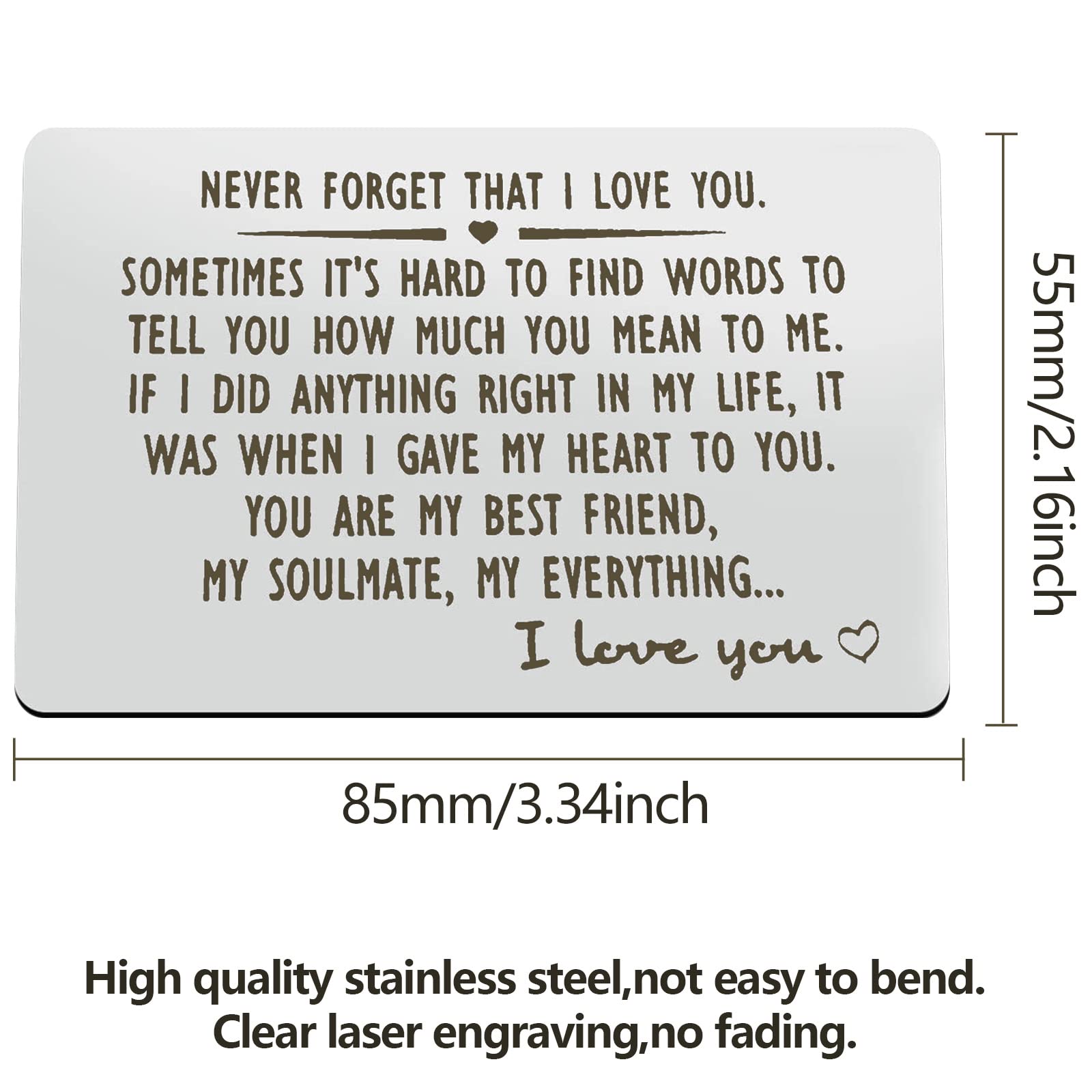 Anniversary Card Gifts for Him Engraved Wallet Insert Card for Boyfriend Husband Never Forget That I Love You Valentine's Day Wedding Birthday Gift for Men Fiance Couple Gift