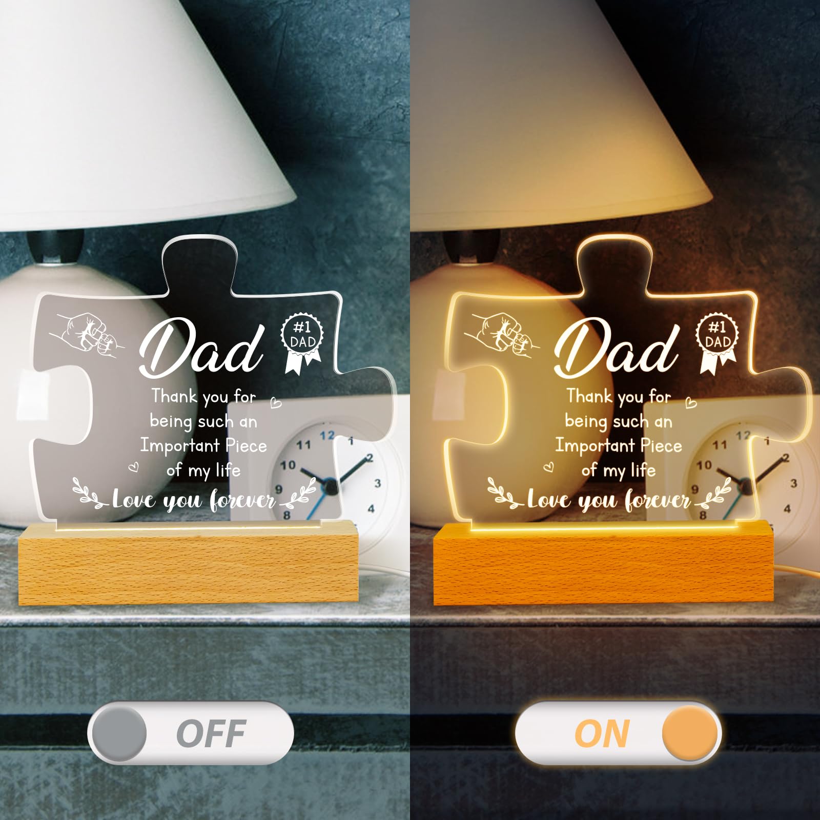 Vetbuosa Gifts for Dad - Acrylic Puzzle Night Light, Christmas Gifts for Dad, Dad Gifts with Warm Words, Birthday Gifts for Dad, Dad Gifts from Daughter, Dad Birthday/Thanksgiving/Christmas Gifts.