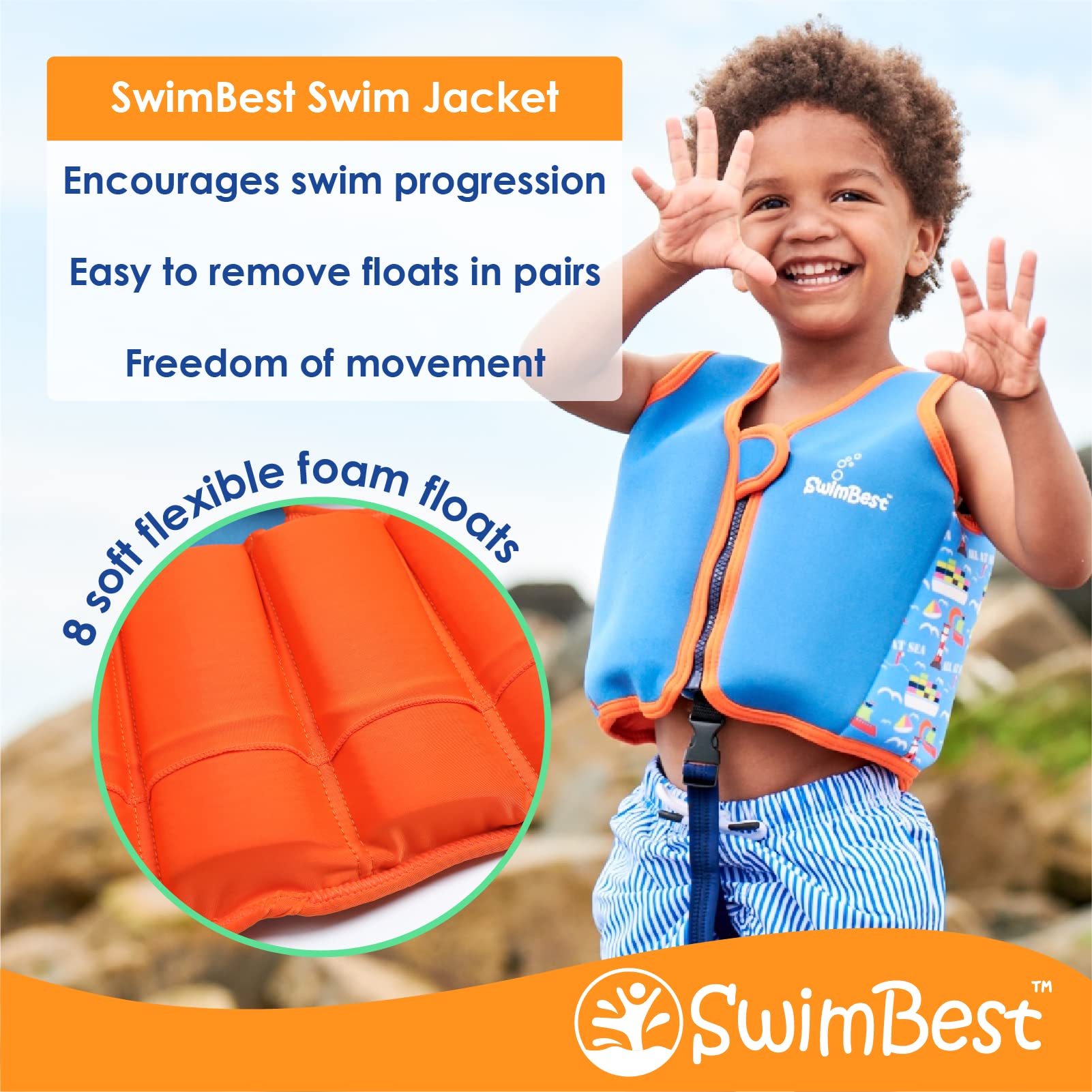 SwimBest Swim Vest - Swim Jacket/Buoyancy Aid with Safety Strap for ages 1.5-7 years old with Removeable Floats (Power of Flowers, Medium)